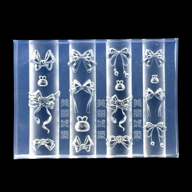 แม่พิมพ์ซิลิโคน 3 มิติ รูปกระต่ายโบว์ สำหรับตกแต่งเล็บ ทำเล็บ DIY แบบใส สำหรับออกแบบลายเล็บ