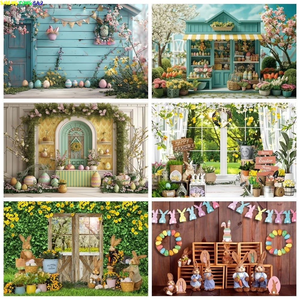 

Spring Easter Rabbit Photography Background Easter Window Color Eggs Baby Shower Newborn Portrait Backdrop Photo Studio Props