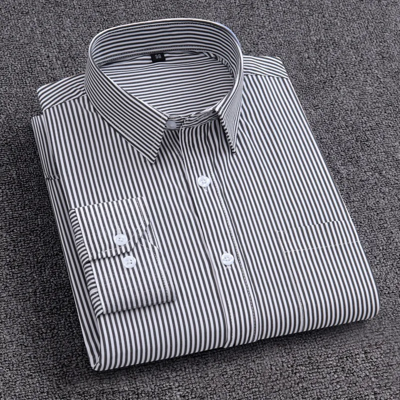Spring and autumn new men's shirt striped long sleeve business free ironing anti-wrinkle leisure social office men's wear