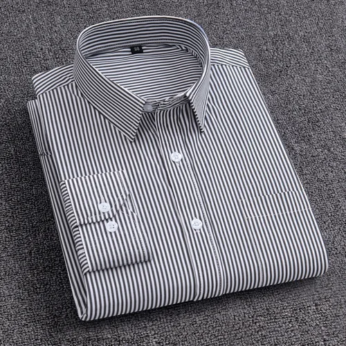 Imagen 2 del producto Primavera y otoño nueva camisa de hombre a rayas de manga larga de negocios sin planchado antiarrugas ocio oficina social ropa de hombre
