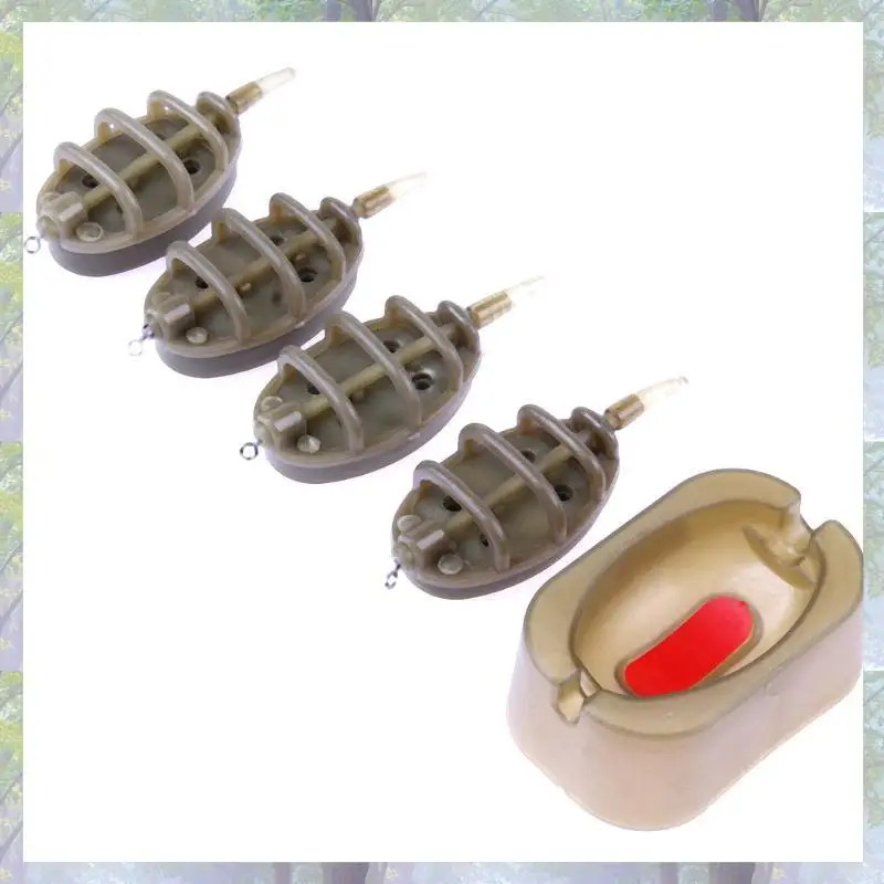 Plastic Inline Method Feeder Fishing Accessories 4 Feeders Mould Set Carp Fishing Sinker Fishing Trough Pesca 15G 20G 25G 35G