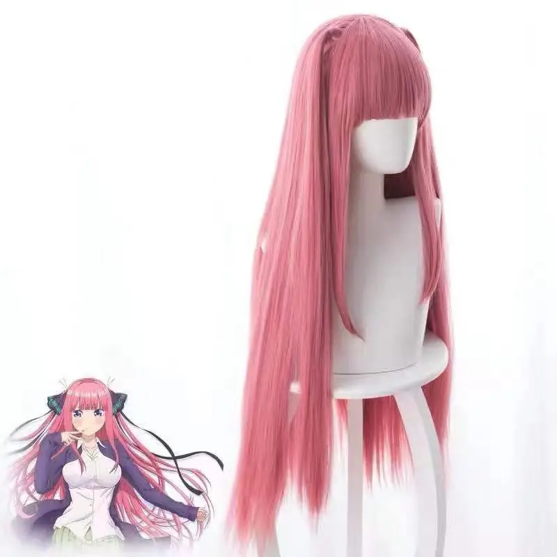 Anime Nakano Nino Cosplay Wig Sand Pink Long Hair Heat resistant Synthetic Fiber Wig With Rose Net Anime Party Cosplay Wig