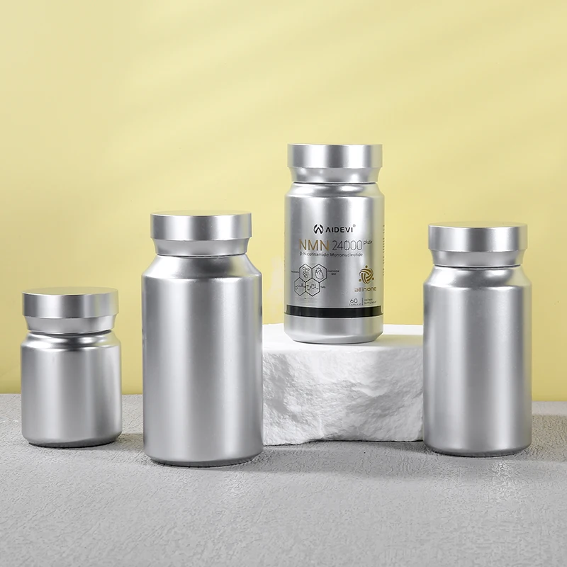 Sample link silver tablet packaging bottle container pill packer plastic jars with lid for food candy