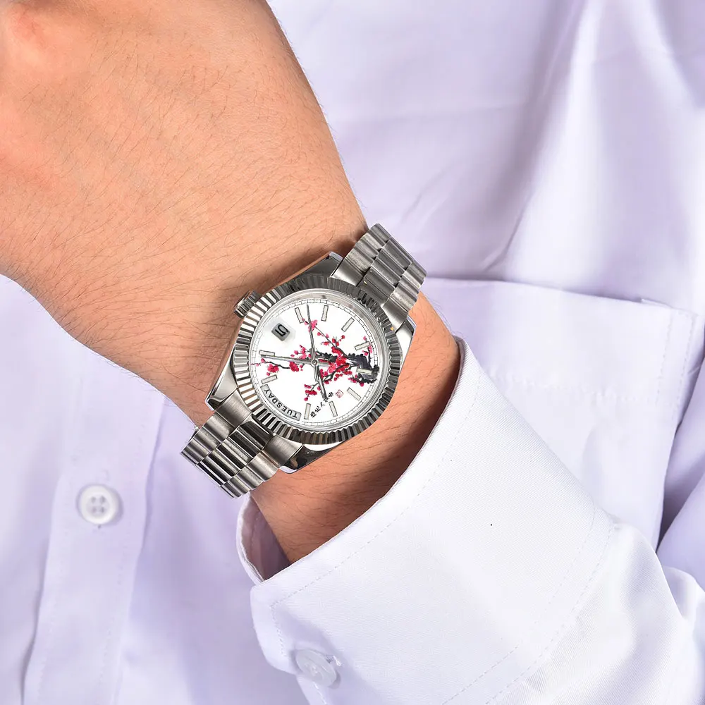 Creative Men's 36mm/39mm/40mm Miyota 8285 Double Calendar Blue luminous automatic Mechanical watch 8285