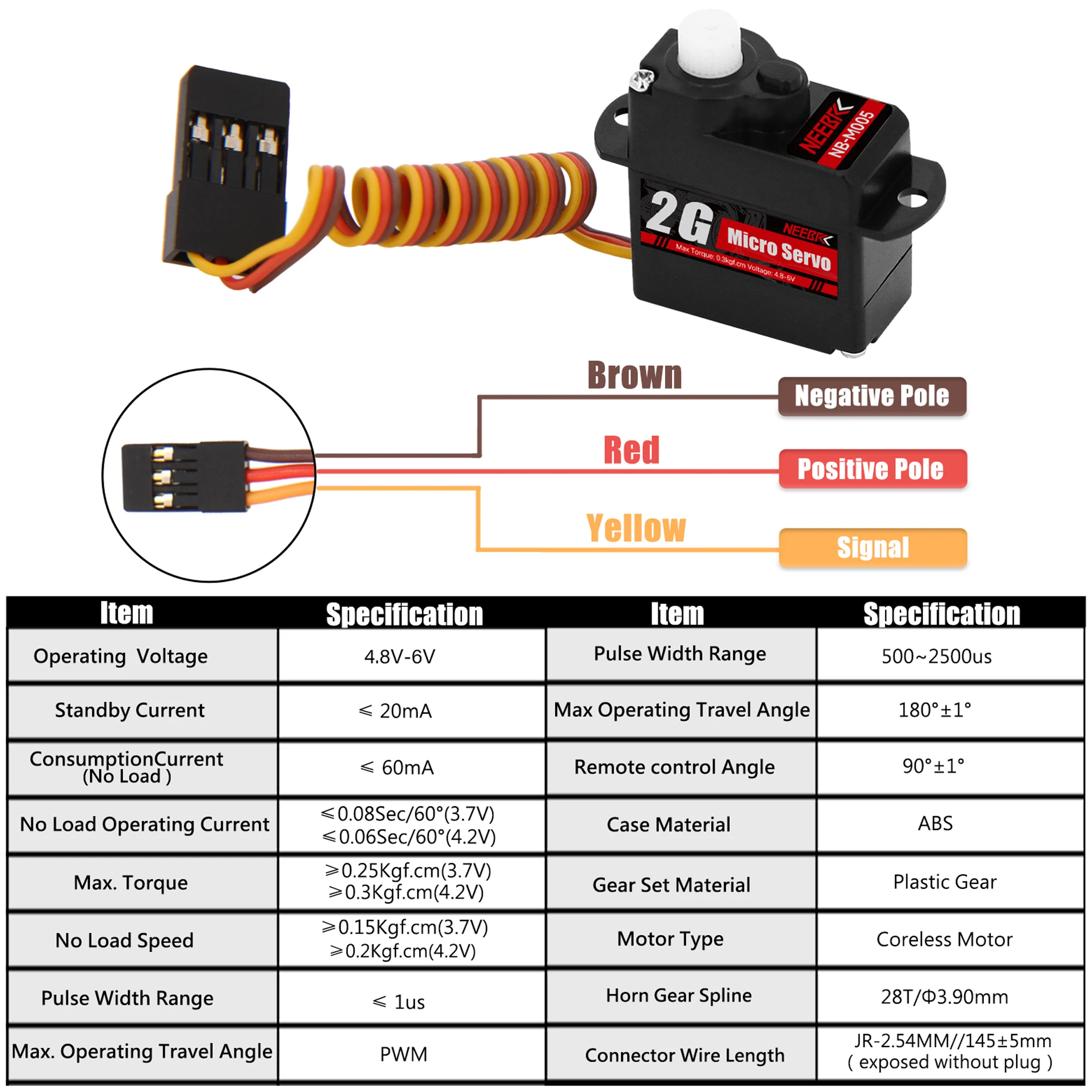 NEEBRC 2g Mini Servo Micro Servo Waterproof Coreless Motor Plastic Gear Digital for RC Car Fixed-wing Plane Helicopter Robot Toy