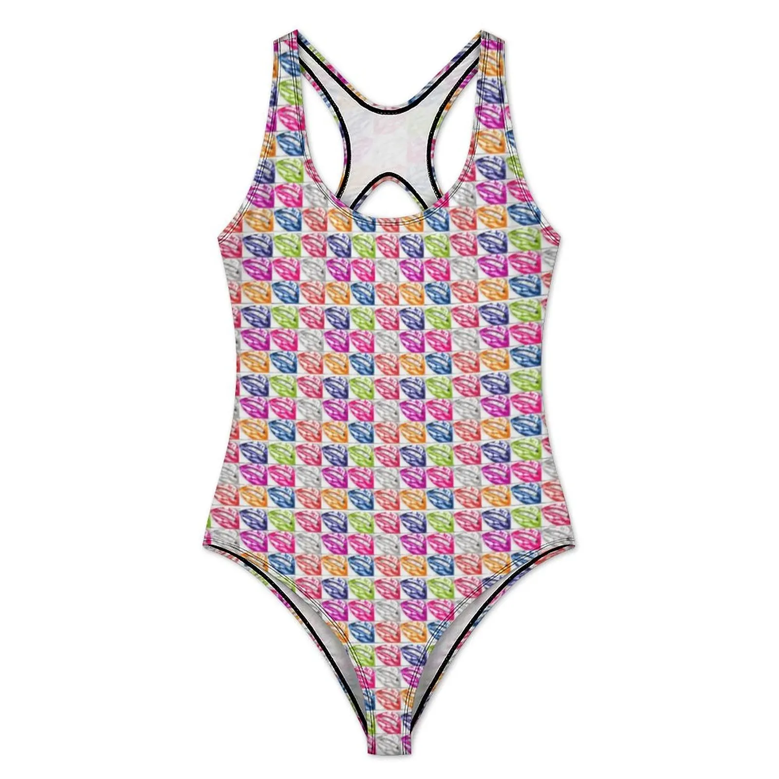 Lips Pop Art Swimsuit Mouth Print Swimwear One Piece Fitness Bodysuit Hollow Out Bathing Suit Woman Push Up Sexy Beach Wear Gift