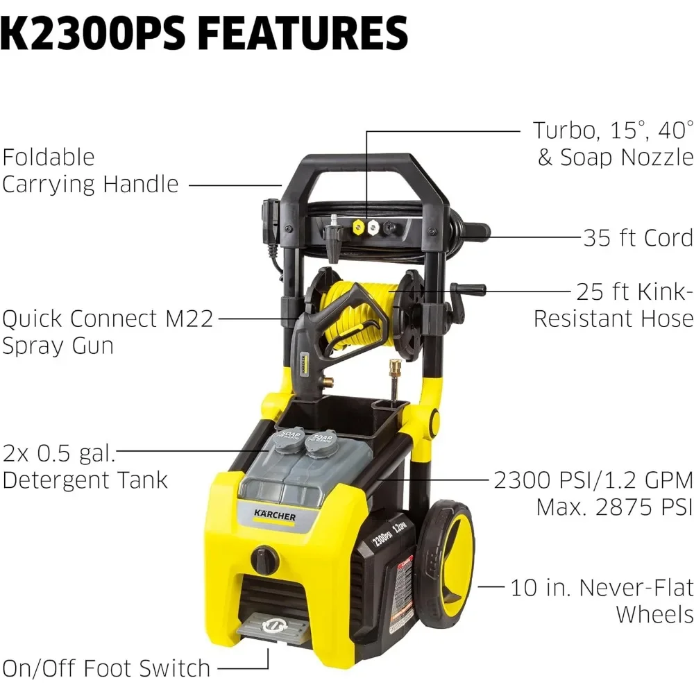 for K2300PS Max 2875 PSI Electric Pressure Washer with 4 Spray Nozzles - Great for cleaning Cars, Siding, Driveways