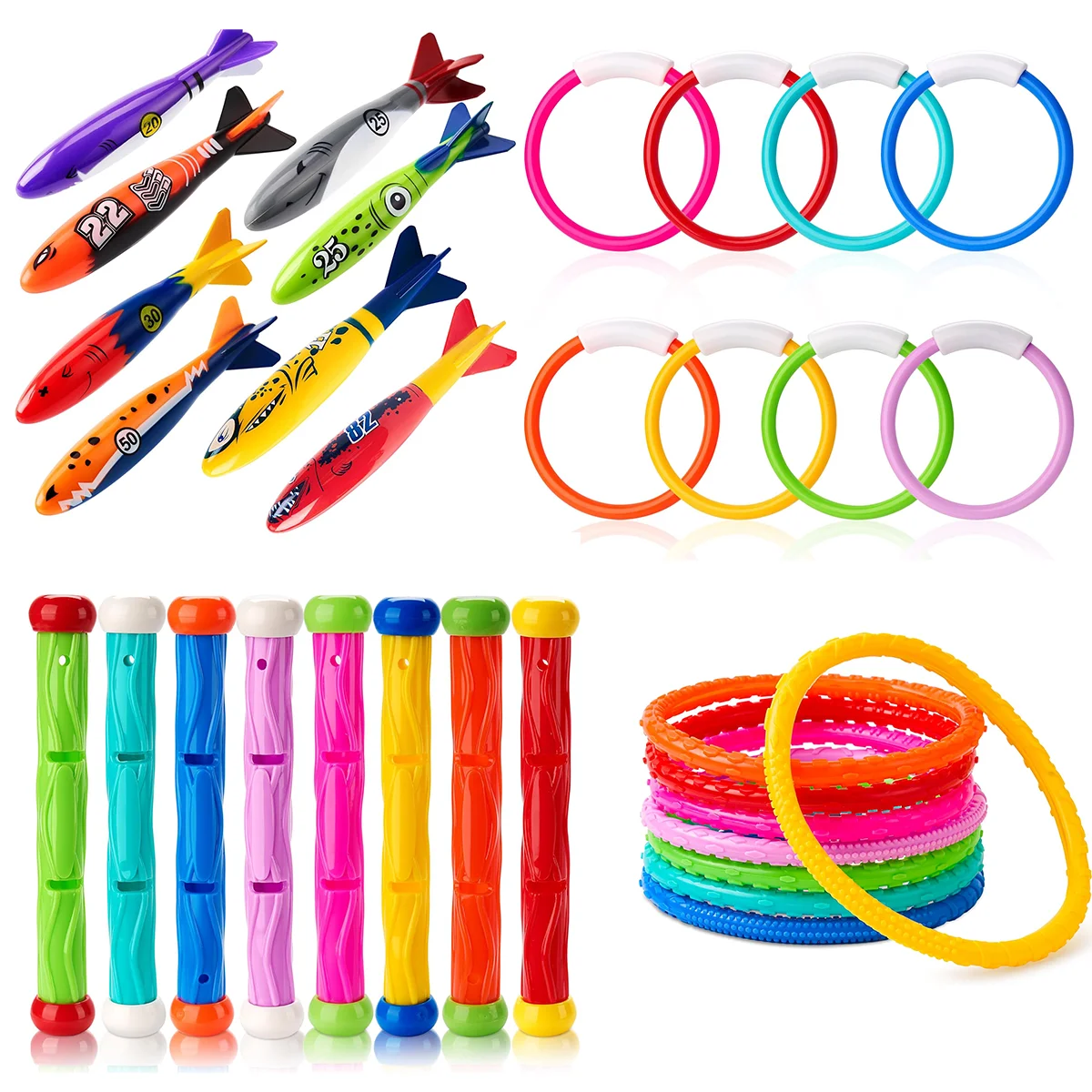 

Набор из 8 игрушек для бассейна, лучшие летние игры для бассейна, водные игрушки, включая палки для погружения и кольца для погружения