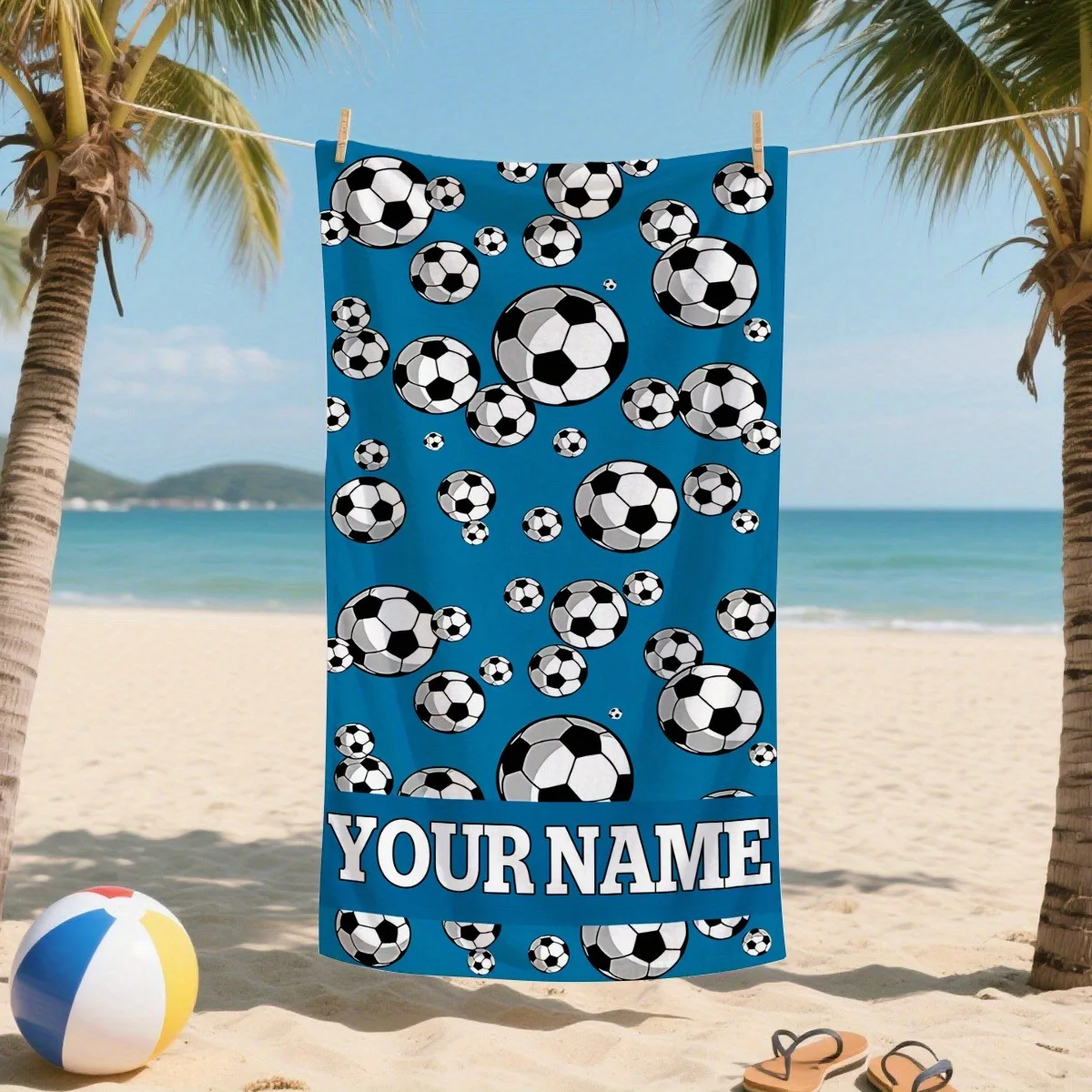 Football Soccer Beach Towel Custom Name, Personalized Quick Dry Sand Free Pool Towel for Men Women Kids, Summer Beach Vacation
