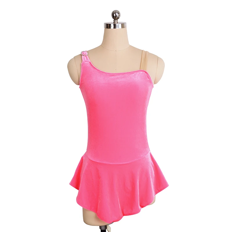 Figure Skating Costume Dress Ice Skating Skirt for Girl Women Kids Sleeveless Customized Competition Pink Velvet Solid Colors