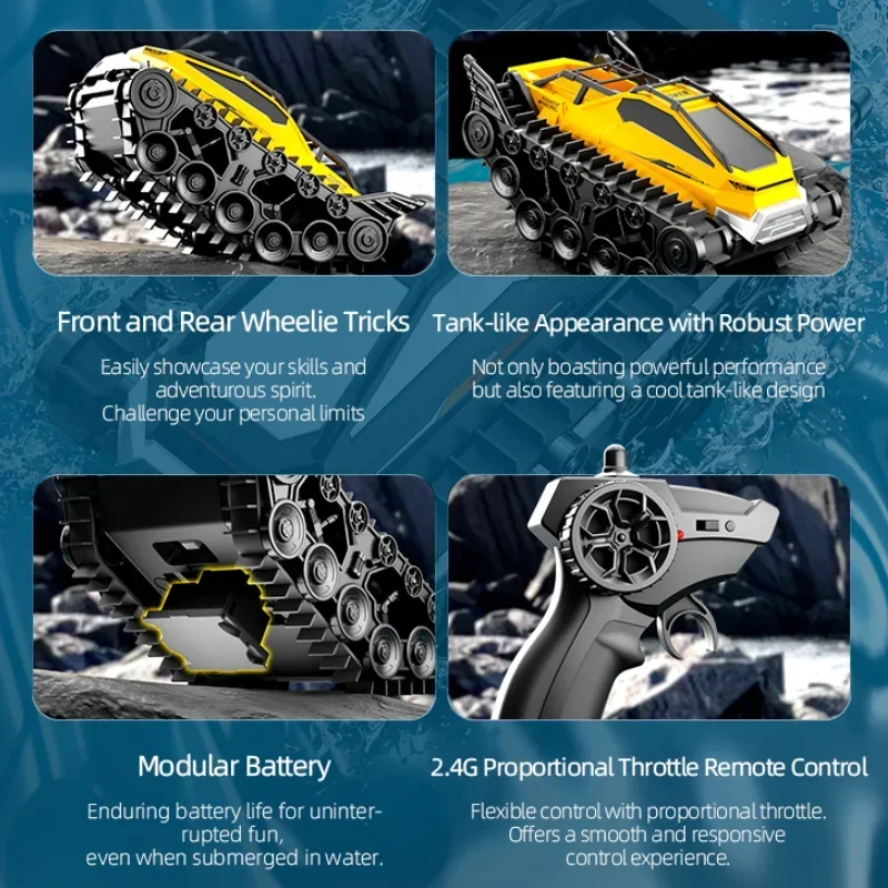 Doppio telecomando Terreno anfibio Carro armato cingolato RC Veicolo da corsa per auto ad alta velocità Maniglia wireless Giocattoli per bambini Ragazzo Gioco all'aperto