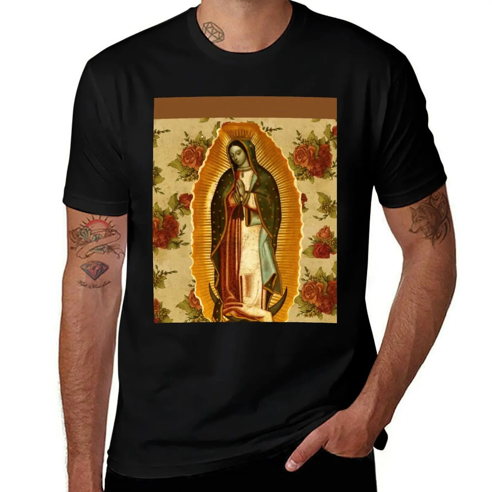 

man quality T-Shirt Religious funny of cotton for Guadalupe Mexican Mary Virgin cotton t high Christian shirts Catholic t shirts