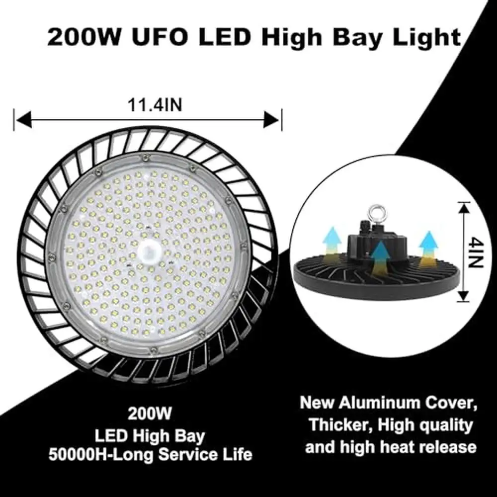 High Bay LED Light 200W 22000LM UFO 6500K Shop Warehouse Workshop Light Fixture