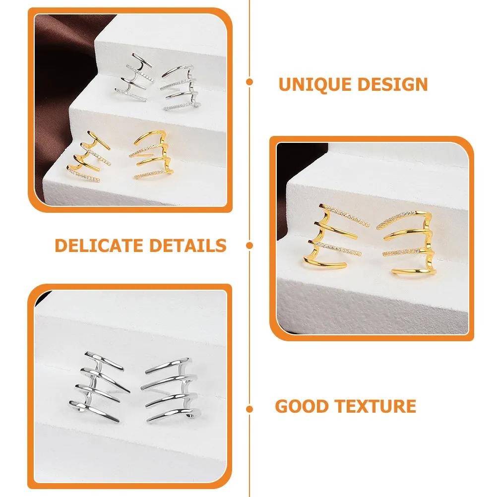 4Pairs Claw Earrings for Women Lightweight Elegant Four-Prong Diamond Look Earrings Gift for Birthday Christmas Prom Party