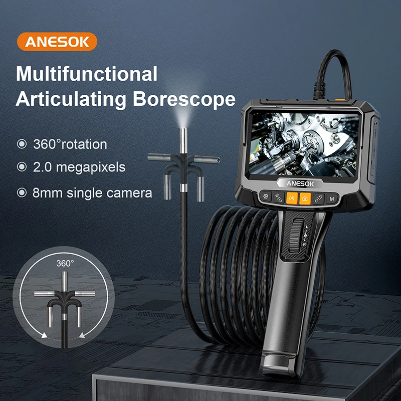 Industrial Two-ways 360 Degree Articulating Pipe Inspection Endoscopic Camera with 5'' IPS Screen Endoscope
