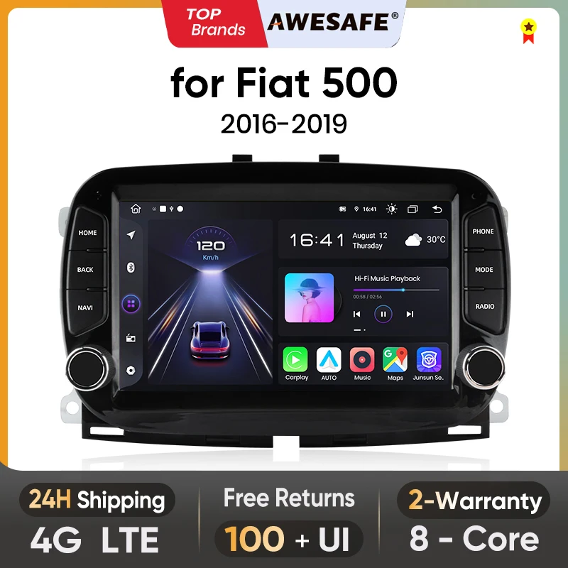 AWESAFE Android 13 Radio Autoradio Per FIAT 500 2016 2017 2018 2019 Auto Sistemi Intelligenti per Apple Carplay AUTO Multimedia