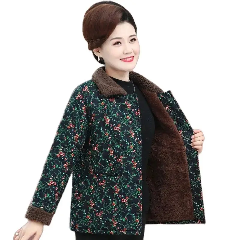 Single-Breasted Add Velvet Keep Warm Mom Autumn Winter Cotton-Padded Clothes Cotton Coat Loose And Comfortable  Ladies Jacket