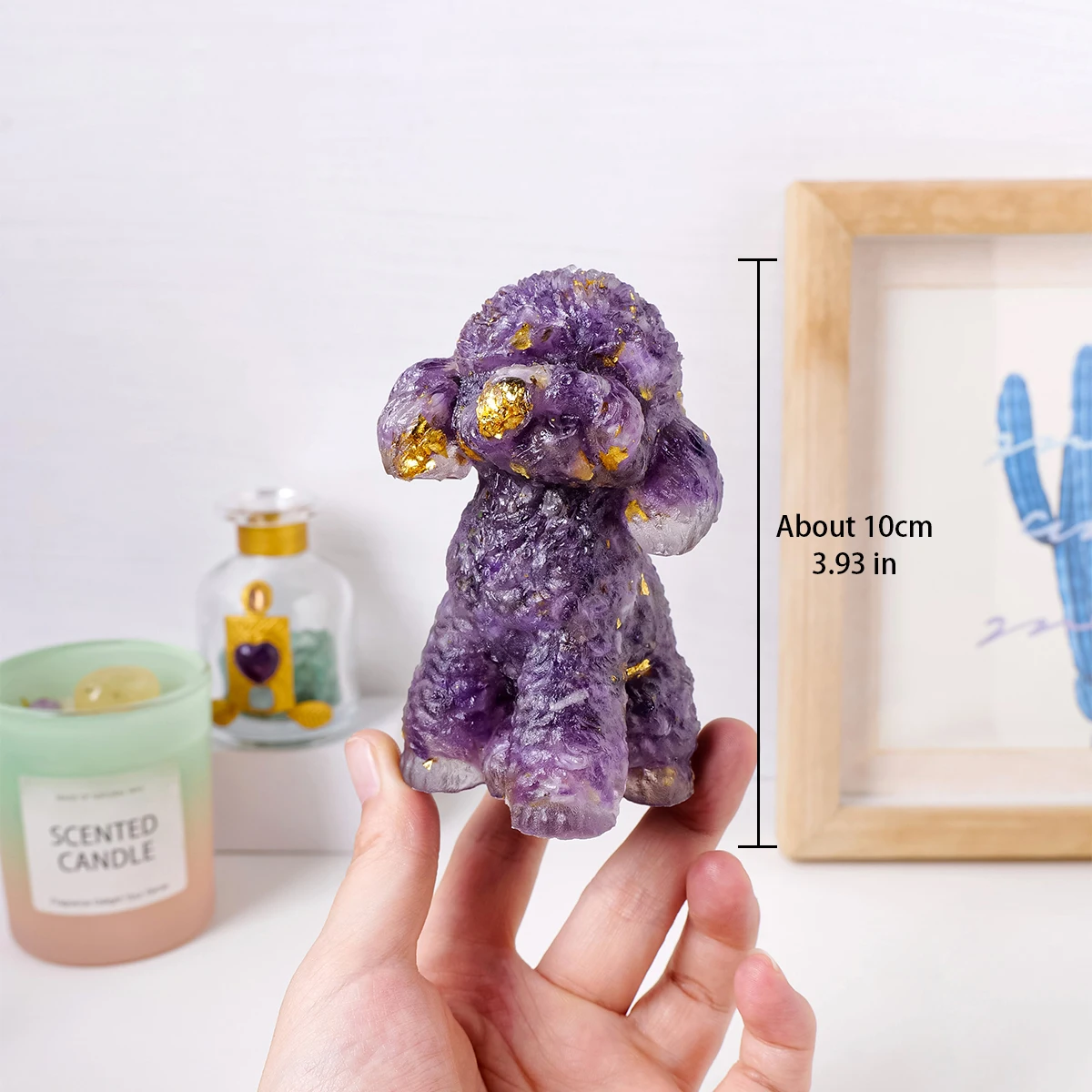 1PC Natural Crystal Crushed Stone Big Teddy Dog Decor Ornament, Crystal Raw Stone Animal Resin Drip Craft Home Desktop Decor