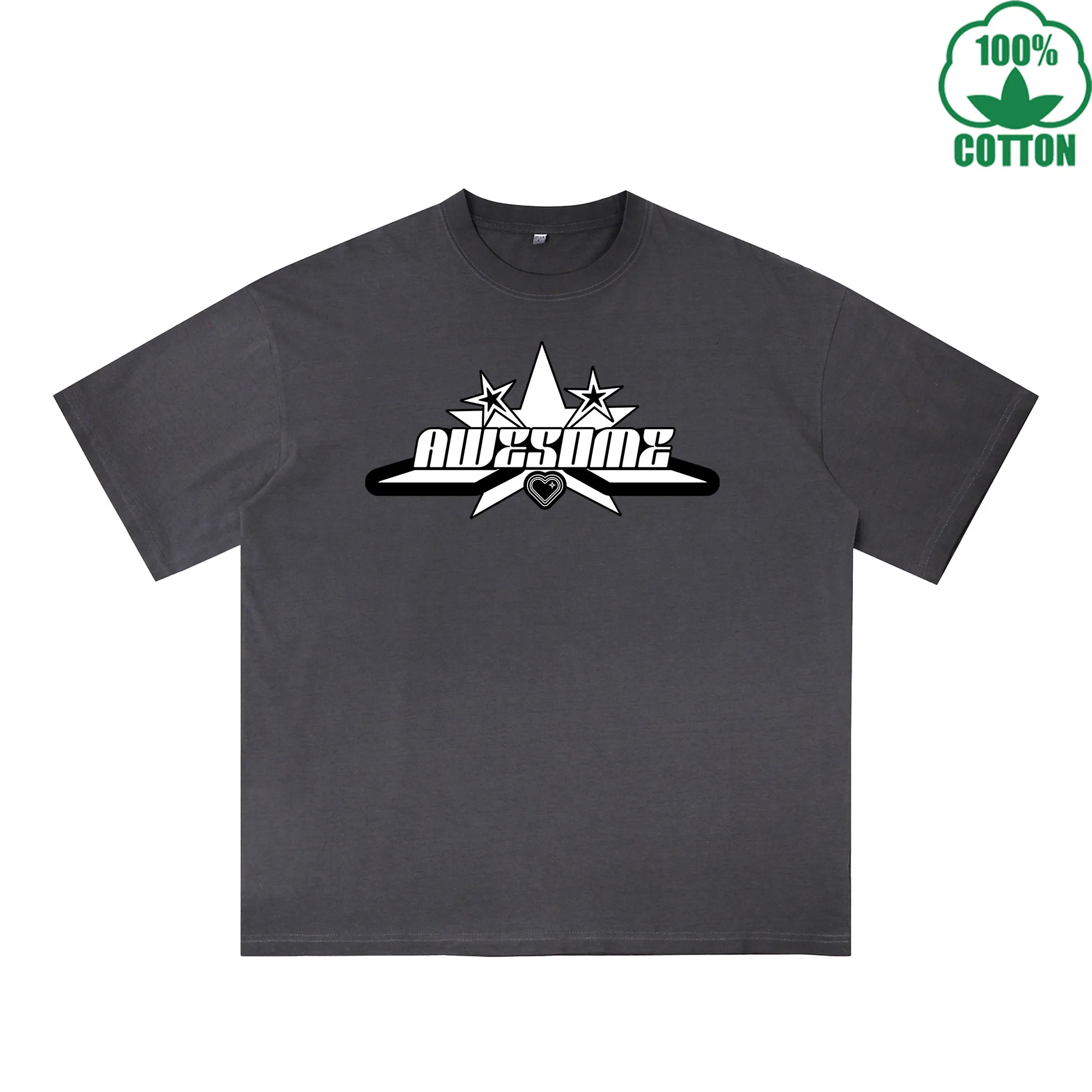 

Футболка с принтом AWESOME, 230 г, разноцветная, свободного кроя, модная, 100% хлопок, с коротким рукавом