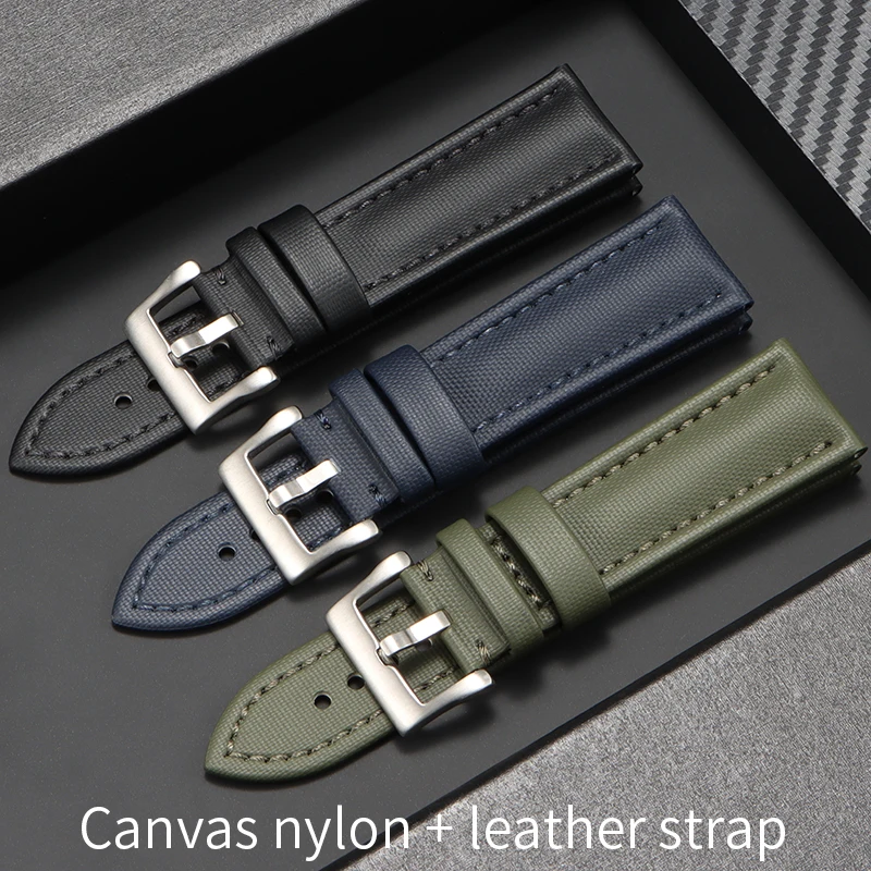 20/22/23mm toile nylon + bracelet de montre en cuir pour Blancpain cinq pompiers Swatch Seiko sports de plein air montre bracelet accessoires