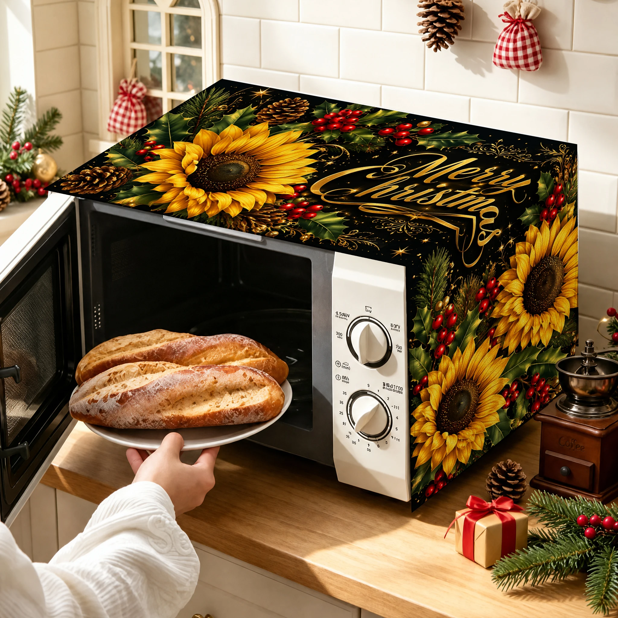 1pc Christmas Microwave Oven Cover, Festive Kitchen Decor Protector for Holiday Home