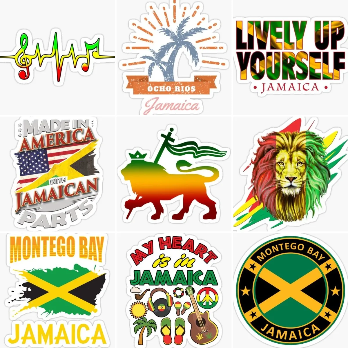 Jamaica JA Flag Map Emblem Lion Stickers Laptop Helmet Motorcycle Vinyl Bumpe Car Truck Bicycle Wall Door Table Decal Assecories