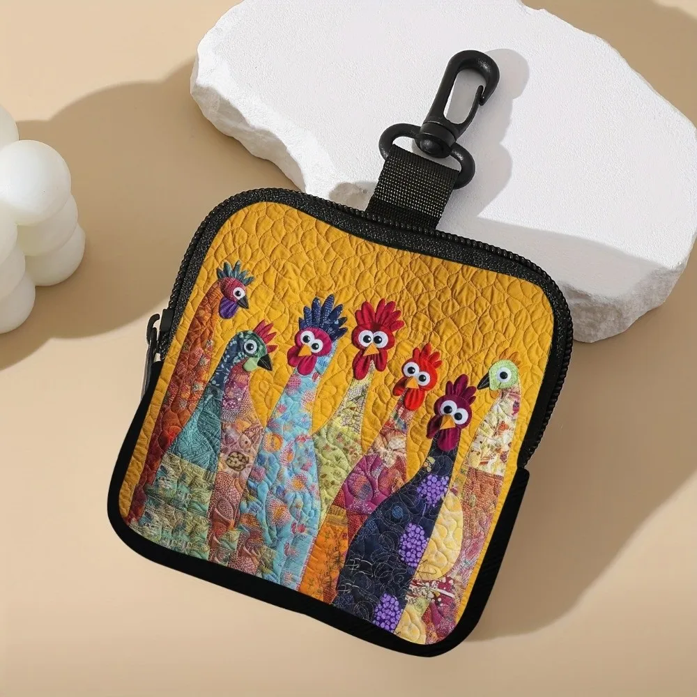 Cute Zippered Wallet Chicken Pattern Coin Purse Water-resistant Lightweight Earphone Bag PVC Portable Change Purse Friends Gift