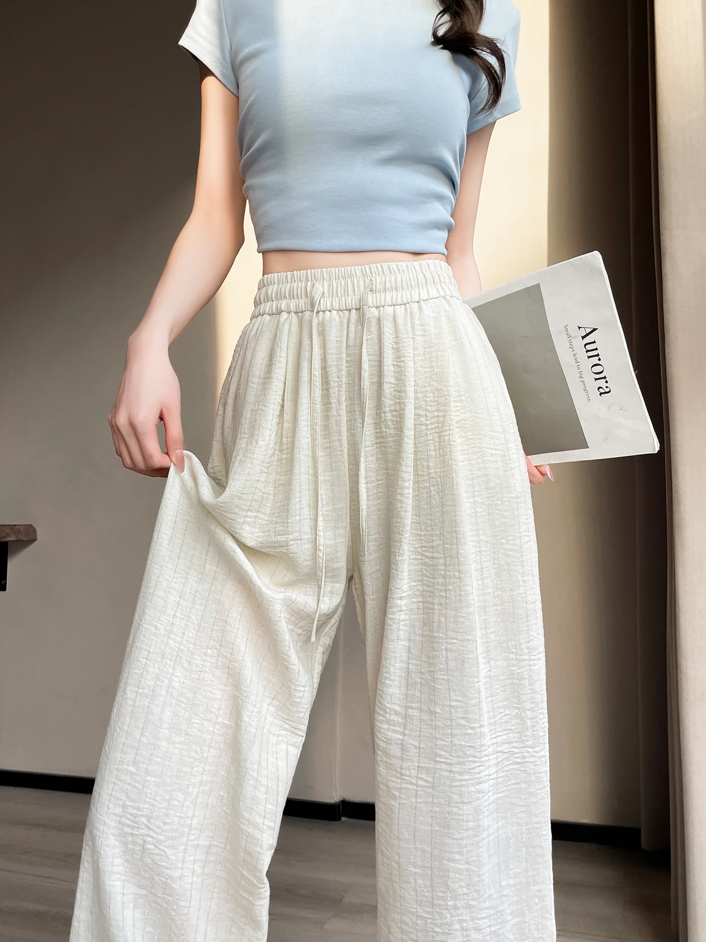 Ice Silk Slim Wide Leg Pants Women Summer Thin New Khaki Lightweight Draping Yamamoto Pants Casual High Waist Long Trousers
