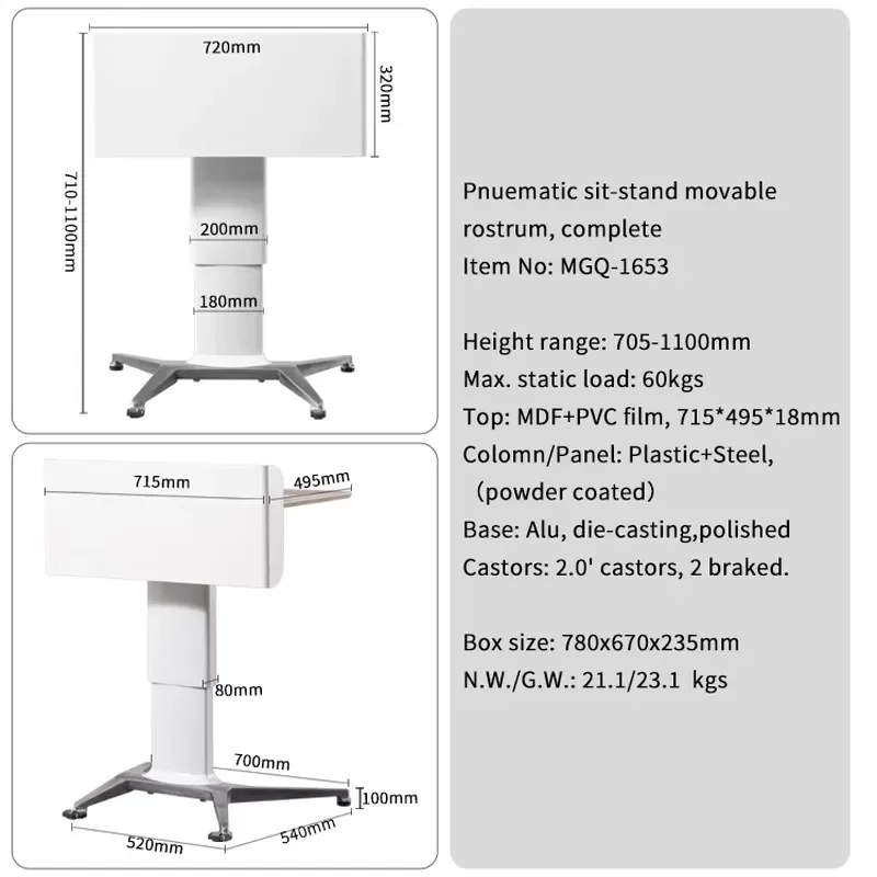 Adjustable Lifting Activity Wheeled Podium, Boss's Meeting, Teacher's Office, Auditorium, Reception, Speech, School Furniture