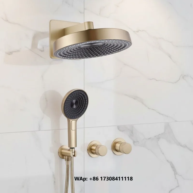 Factory Direct Sale Uncoated Brass Brushed Gold Concealed Wall Mounted Shower System Two Handles Shower System