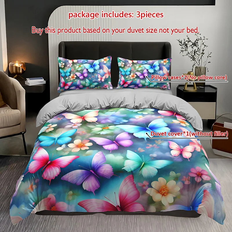 

3pcs Colorful Butterfly Floral Bedding Duvet Cover Set Butterfly Garden Bedding Quilt Set Butterfly Themed Spring Butterfly
