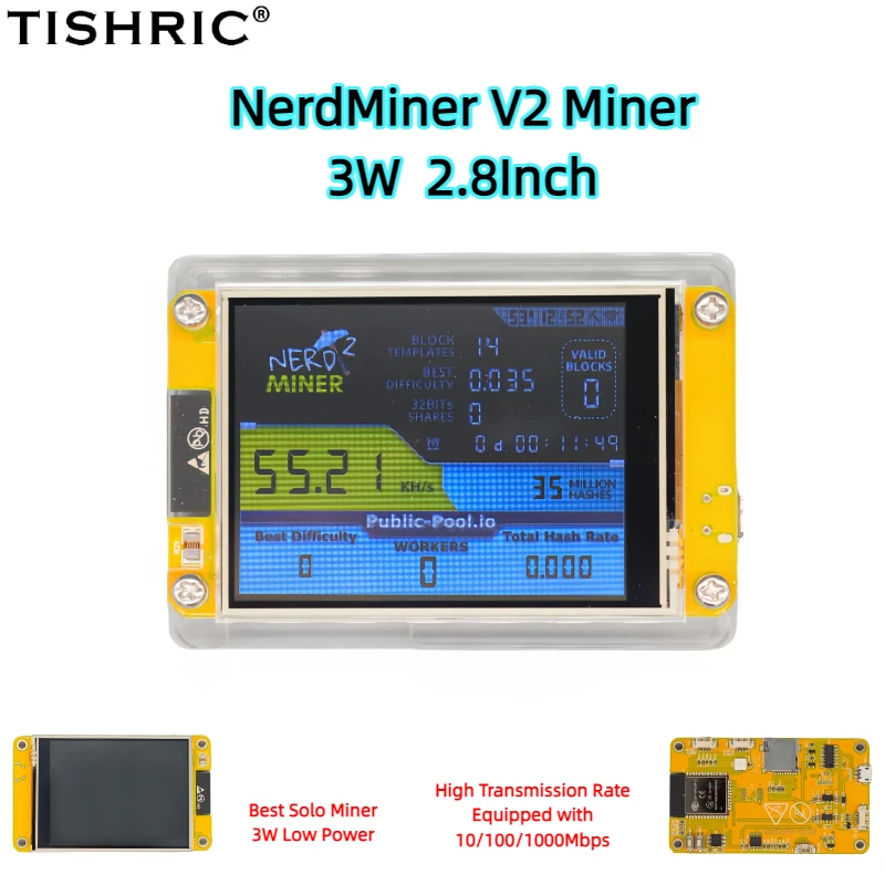 

TISHRIC NordMiner V2 Lotto Machine with 2.8inch Smart LCD Display Low Power Consumption Unlimited 55KH Arithmetic in Single Play
