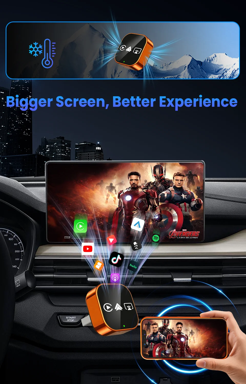 Upgrade 4-in-1 Wireless CarPlay & Android Auto Dongle Schnelle Auto-Verbindung, Kompaktes Plug & Play für iPhone/Android Mirror Link Bildschirm – Detail 7
