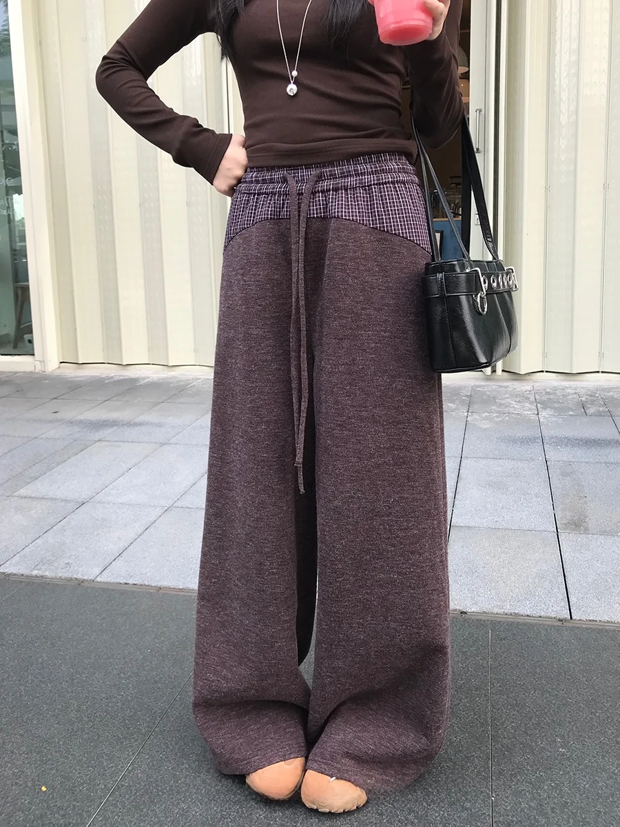 

Женские повседневные брюки с высокой талией, прямые широкие штанины, дизайн с цветовыми блоками, осень-зима, из полиэстера, свободный крой