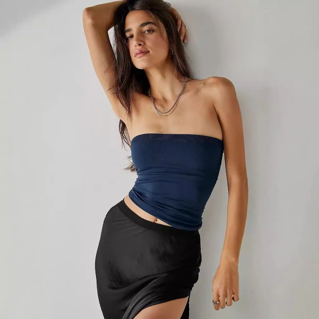 

Ins Women's Strapless Knitted Vest Multicolor Slim-fit Base Wrap Chest European American Fashion Small Top