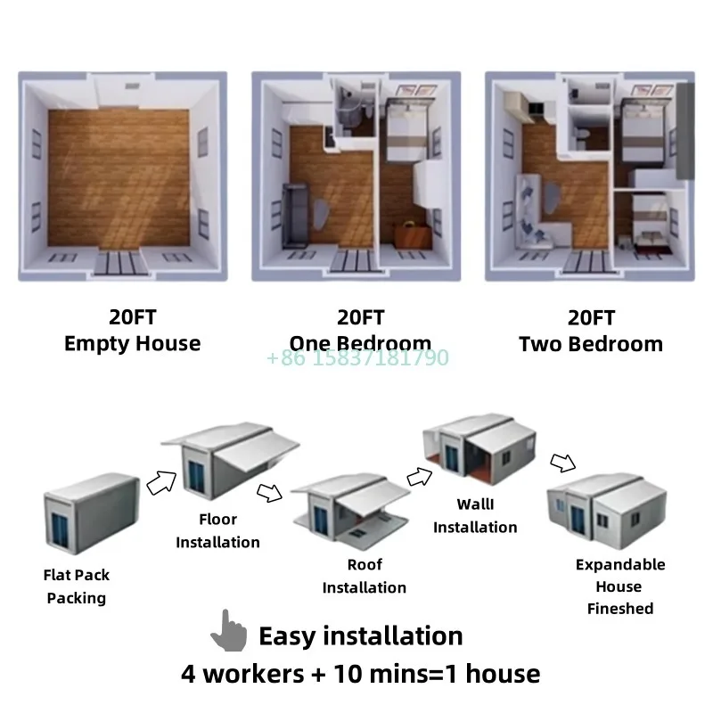 20 40ft Expandable Container House 3 Bedroom Mobile Home Double Wing Expansion Container House Office Dormitory Modular House