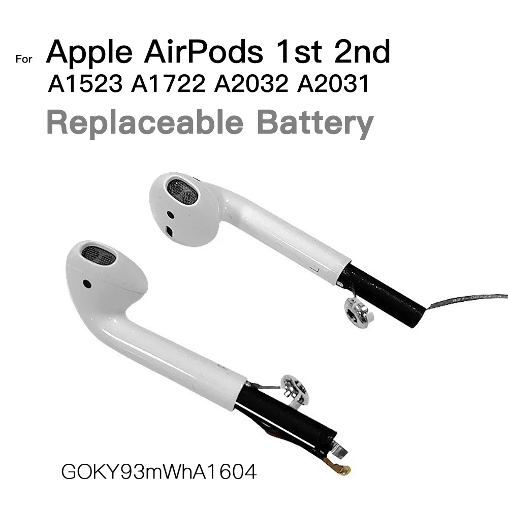 Wymienna bateria do Airpods 1st 2nd A1523 A1722 A2032 A2031 Air Pod 1/2 A1596 bezprzewodowy zestaw słuchawkowy bateria GOKY93mWhA1604