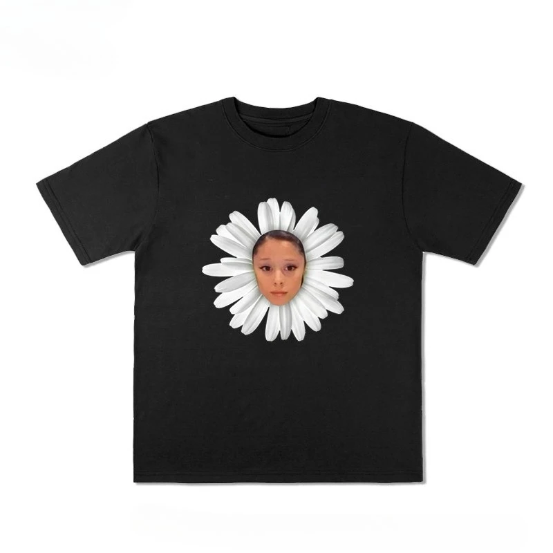 Daisy Flower Face Meme Print T Shirt Unisex Loose Oversized Harajuku Streetwear Cotton Summer Graphic Tee Men's T-shirts