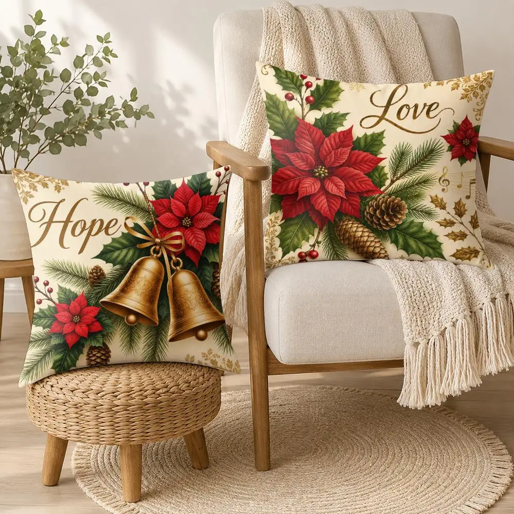 Vintage Christmas Cardinal Cushion Cover Soft Plush Cushion Case Throw Pillowcase Cozy Home Sofa Bed Living Room Bedroom Decor