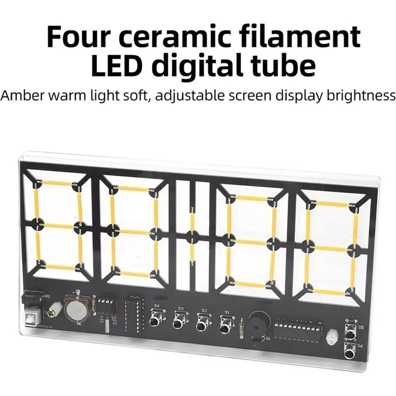 DC5V 4 Bit Warm Amber LED Digital Clock DIY Kit Digital Clock With Lighting Soldering Practice Kit