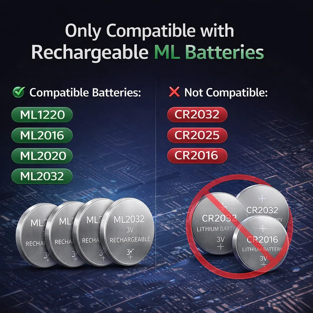 Rechargeable ML2032 ML2020 ML2016 ML1220 Coin Cell Battery Charger Type-C LED Smart Charger For Car Key Laptop CMOS