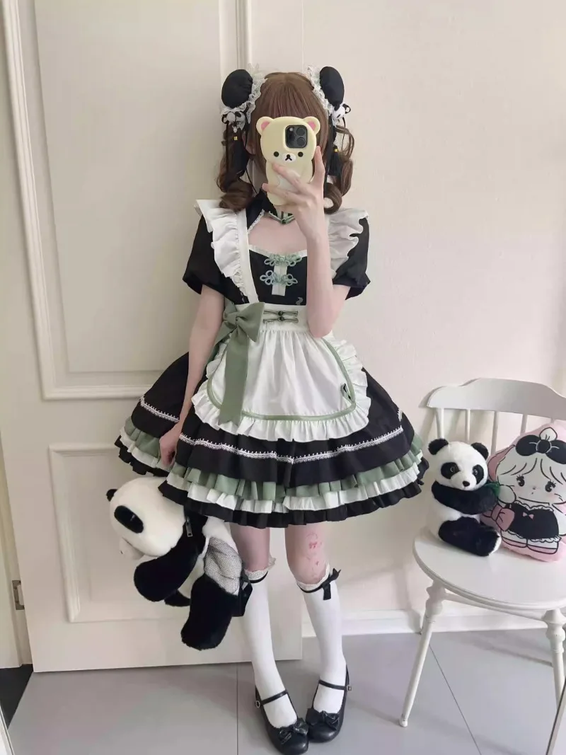 Japanese Rojita Style Original Design Lolita Dresses Maid Chinese Short Sleeves Slim Fit Kawaii Op Dress Women\'s Cute Vestidos