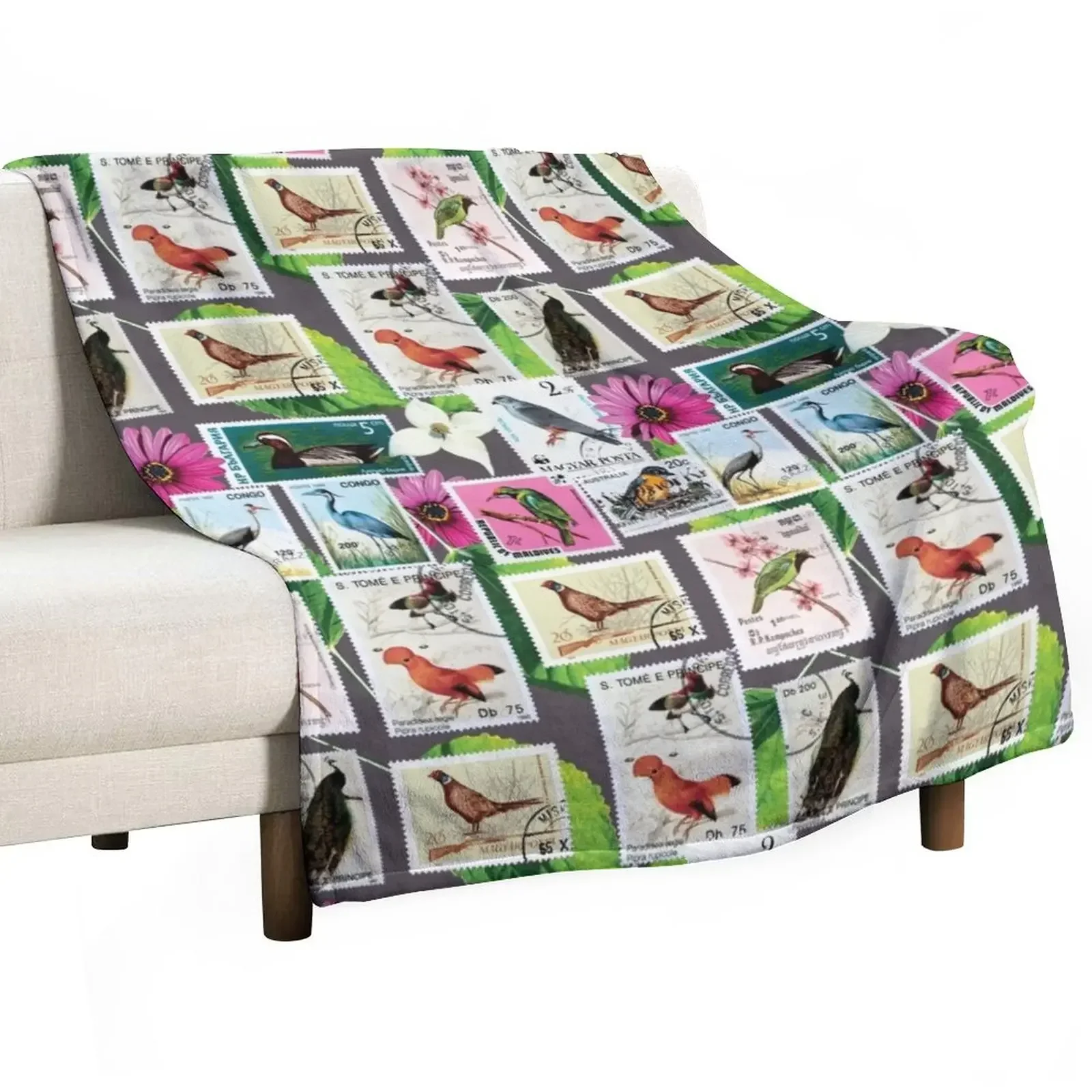 

Bird Stamps I Throw Blanket Summer Beddings Multi-Purpose Plush Blankets