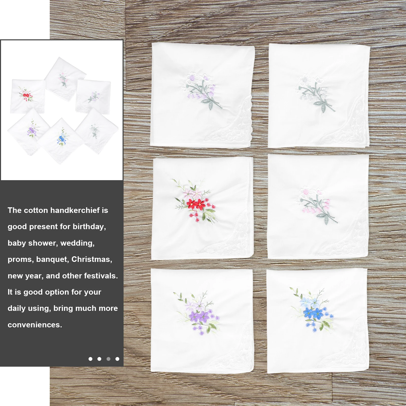

12pcs White Cotton Napkins Floral Design White Napkin Lace H kerchiefs Washable Serviettes for Daily Use Gifts