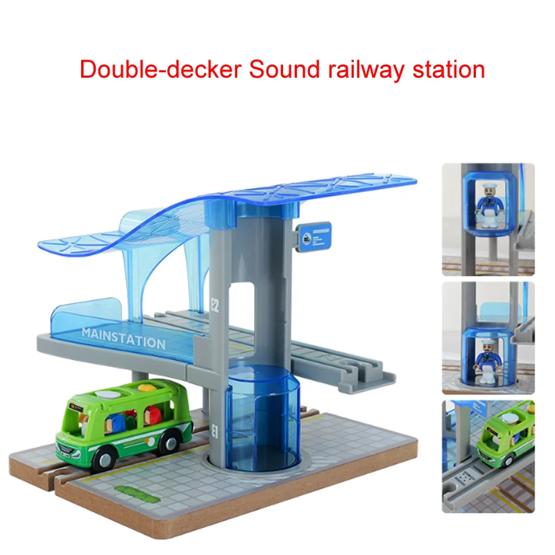 Nuovi accessori per binari del treno in legno Ponte in legno Garage compatibile Biro Track Toy per bambini Stazione ferroviaria in legno