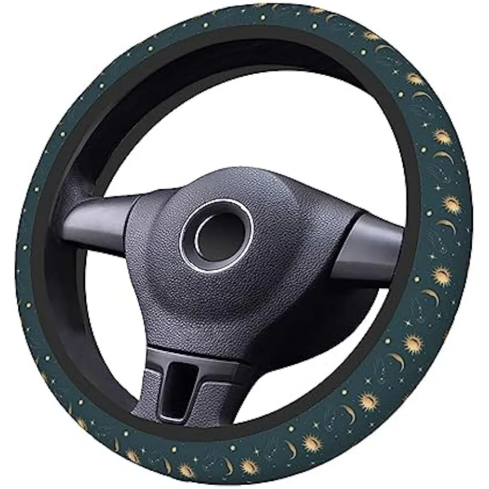 Car Steering Wheel Cover Universal 15 Inch Vintage Sun and Moon Steering Wheel Protector Car Accessories Decor for Men Women