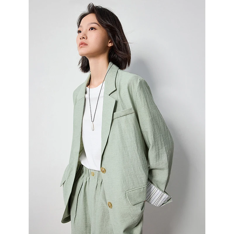 TOYOUTH Women Blazer 2024 Summer New Linen Office Lady Turn Down Collar Working Wear Jacket Coat