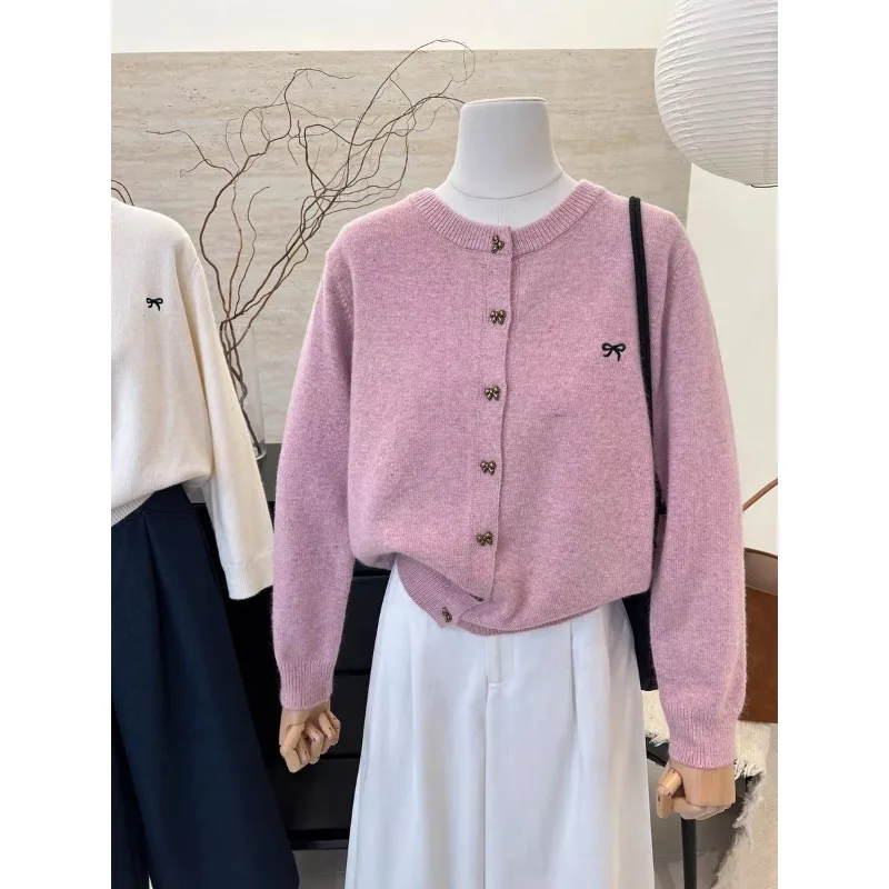 

Теплый, мягкий и восковой вязаный свитер с бантом в корейском стиле для женщин, свободное пальто в корейском стиле