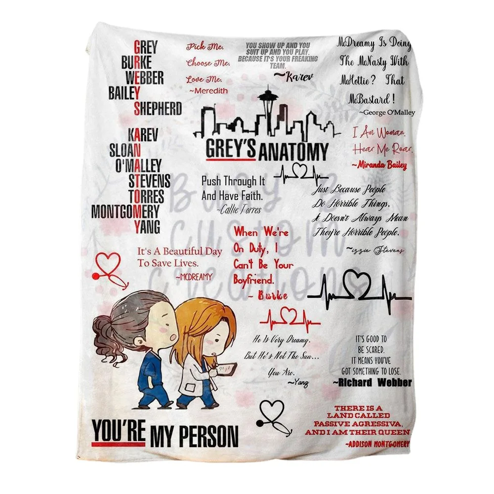 Lazy Person Blanket Grey‘s Anatomy You're My Person Flannel Blanket Romantic Couple Cover Gift For Couch or Sofa Cross-border