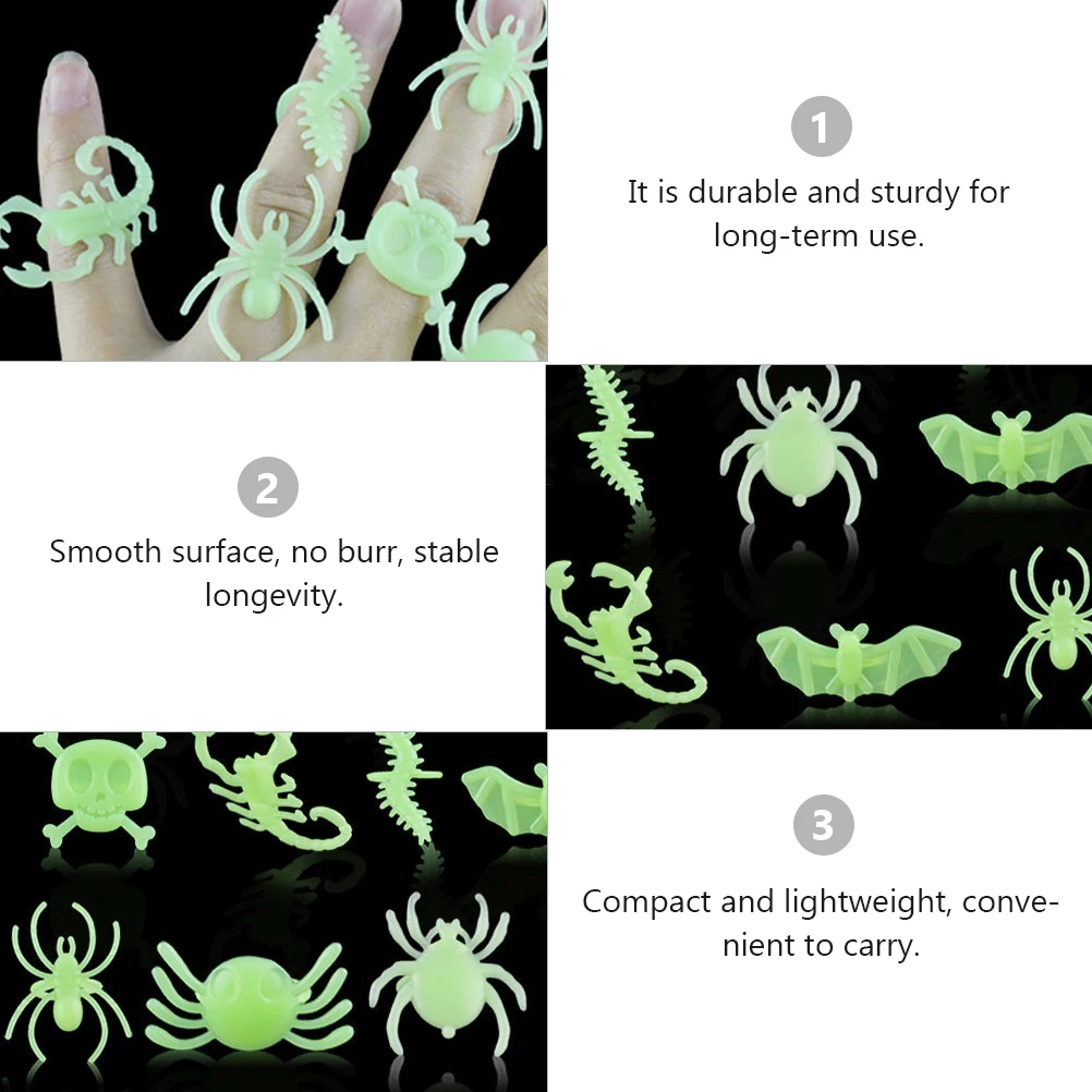 

48 Pcs Glow Luminous Ring The Halloween Elements Toys for Kids Green Bat Rings Child